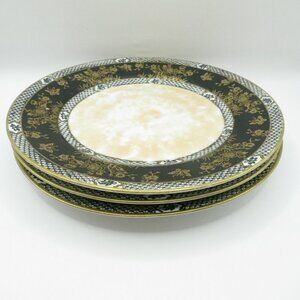 Noritake Salad Plate Set of 3 Black Handpainted Raised Gold Accents 9"